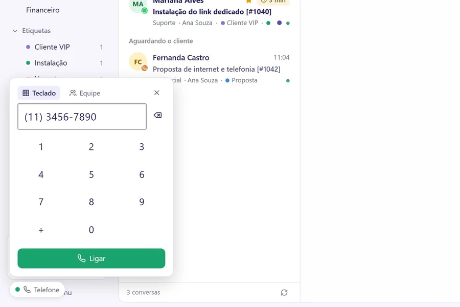 Discador do qTalk com um número digitado